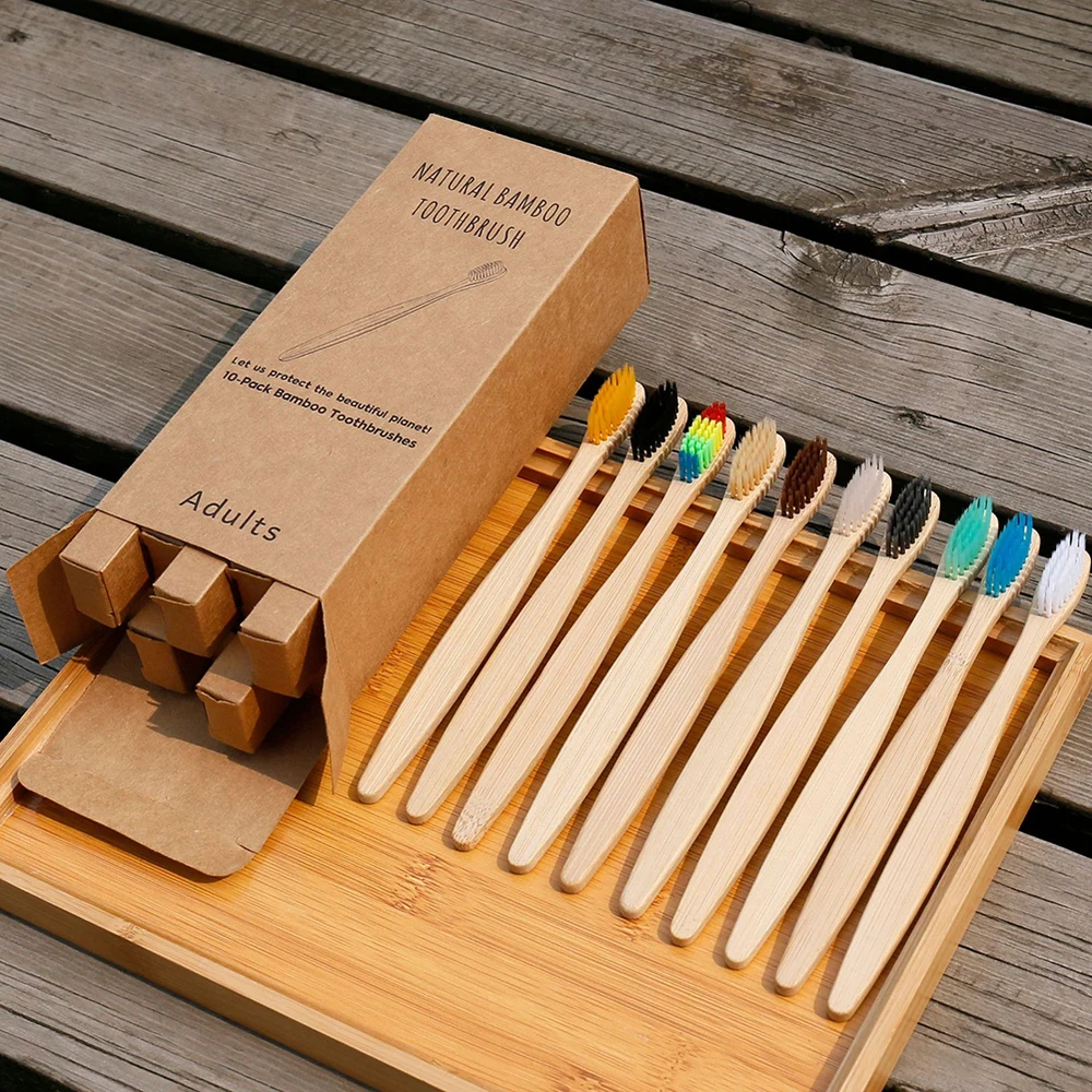 Refurbished  10Pcs Bamboo Toothbrush Eco-Friendly Rainbow Soft hard/brist Toothbrush Biodegradable Tooth Brush B