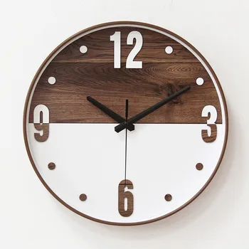 

Bamboo Wood Grain Hanging Clock Plastic New Style 12-Inch 30cm round Clock Simple Modern Living Room Bedroom Mute Separates