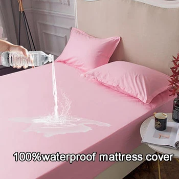 

European Style Romantic Pink Waterproof Mattress Cover Simple Solid Color Children's Urine Insulation Dustproof Mattress Cover