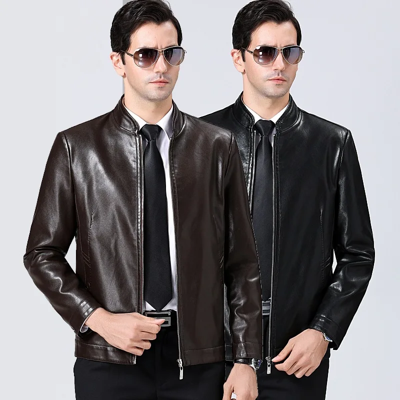 

Coat Casual Leather Jacket Stand Collar Slim Women's Leather Coat Men Men'S Wear Business Casual Convention Middle-aged Leather