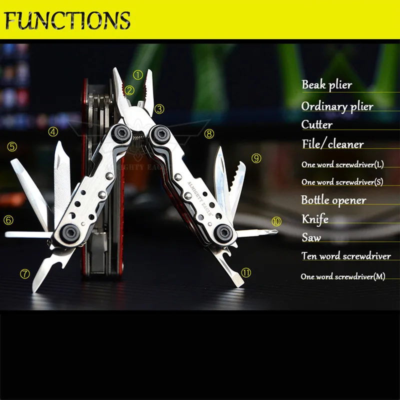11 in one hand tool Screwdriver knife opener Mini Portable Stainless multitool fold pocket folding plier Outdoor Camping tools - Image 6