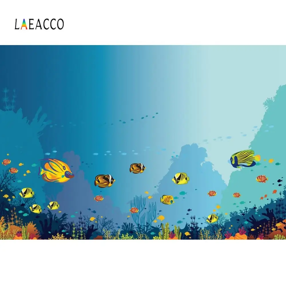 

Laeacco Underwater Tropical Fish Coral Birthday Photography Backgrounds Customize Photographic Backdrops Props For Photo Studio