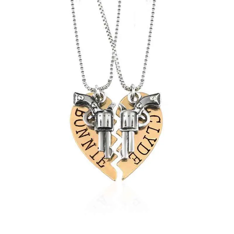 

Europe And America Accessories Thelma Louise/Bonnie Clyde Revolver Pistol Heart Joint Couples Necklace
