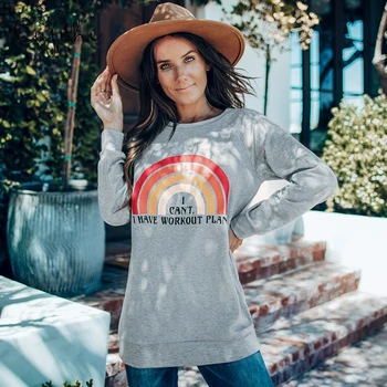 

CUPSHE Long Sleeve Sweatshirt Women Casual Graphic Rainbow Print Pullover 2020 Women Spring Autumn Tracksuit Sportswear