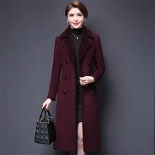 Большие размеры осеннее Женское шерстяное пальто зимнее шерстяное пальто женское длинное пальто кашемир однотонного цвета пальто Толстая шерстяная куртка