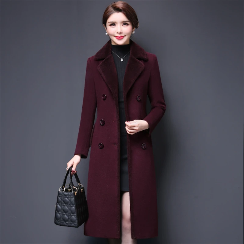 

Plus size Autumn Women Wool Blends Coat Winter Woolen Coats Women Long Paragraph Solid Color Cashmere Overcoat Thick Wool Jacket