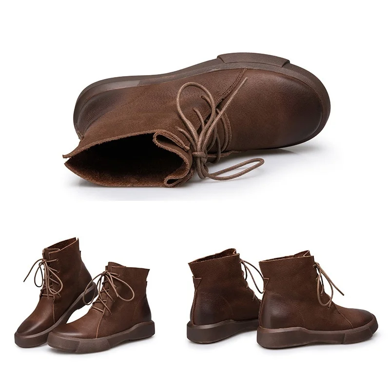 Женские ботинки; Ботинки martin из натуральной кожи; ботинки на плоской платформе; сезон осень-зима; модные кожаные ботинки на меху с круглым носком; женская обувь