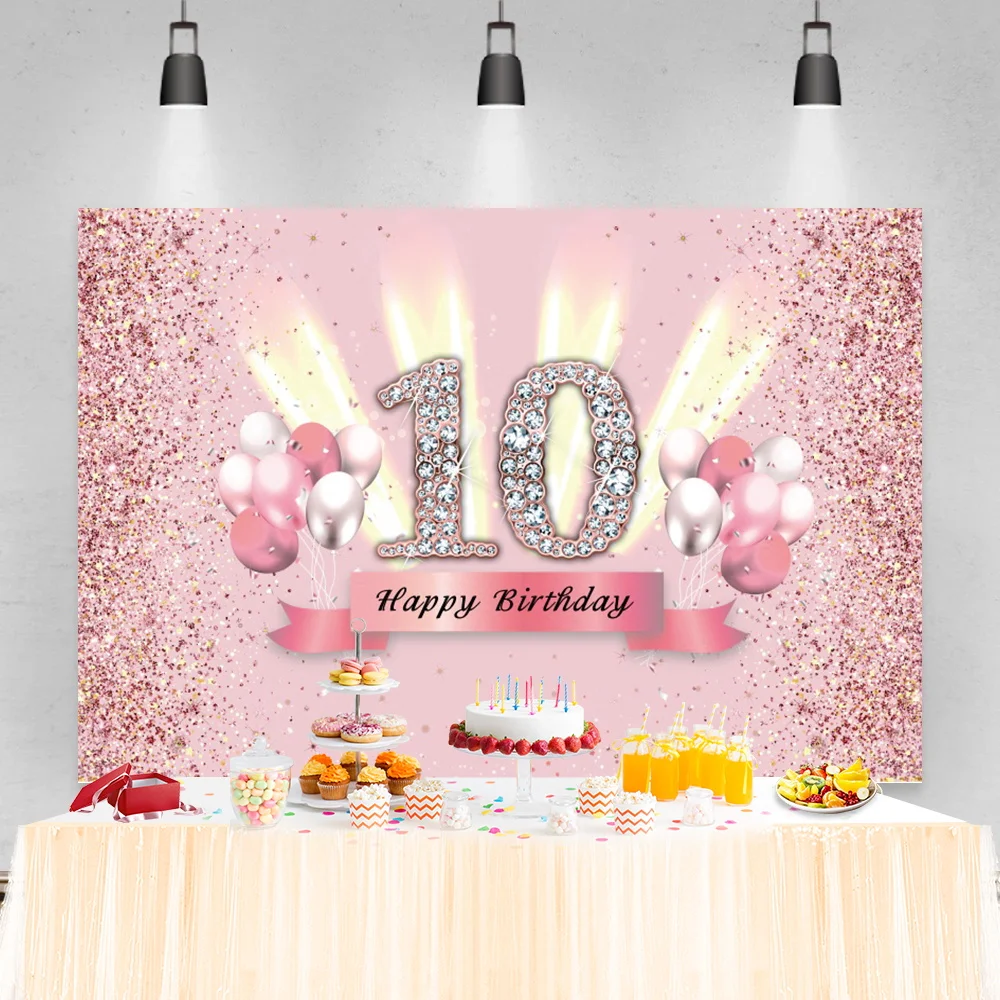 

Laeacco Pink Balloons Happy Birthday Party Decor Photographic Backdrop Glitters Customized Banner Background For Photo Studio