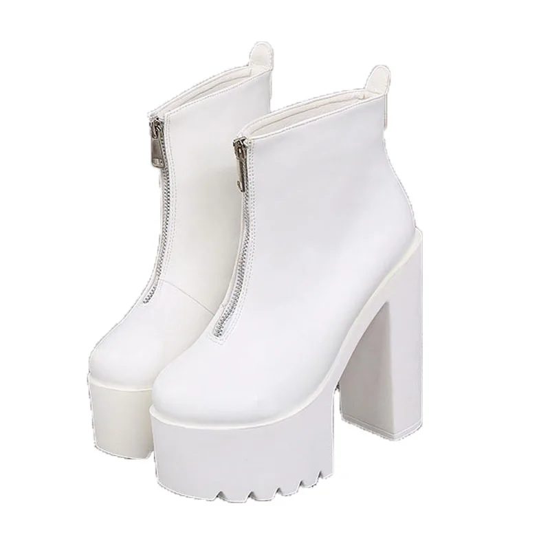 LTARTA/женские короткие ботинки на очень высоком каблуке 14 см Водонепроницаемая женская обувь на молнии на платформе модельные Ботинки martin на толстой подошве ZYW-659-12 - Цвет: White