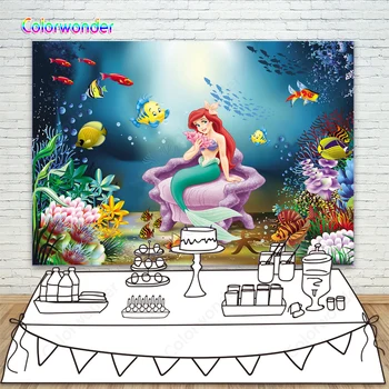 

Photography Backdrop Mermaid Background Under Seabed Caslte Corals balloon Ariel Princess Cartoon Birthday Party Decor Banner