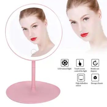 

LED Makeup Mirror 90 Degrees Rotational USB Plug In Touches Switch Cosmetic Mirror Pink Make Up Mirror Beauty Comestic Tools