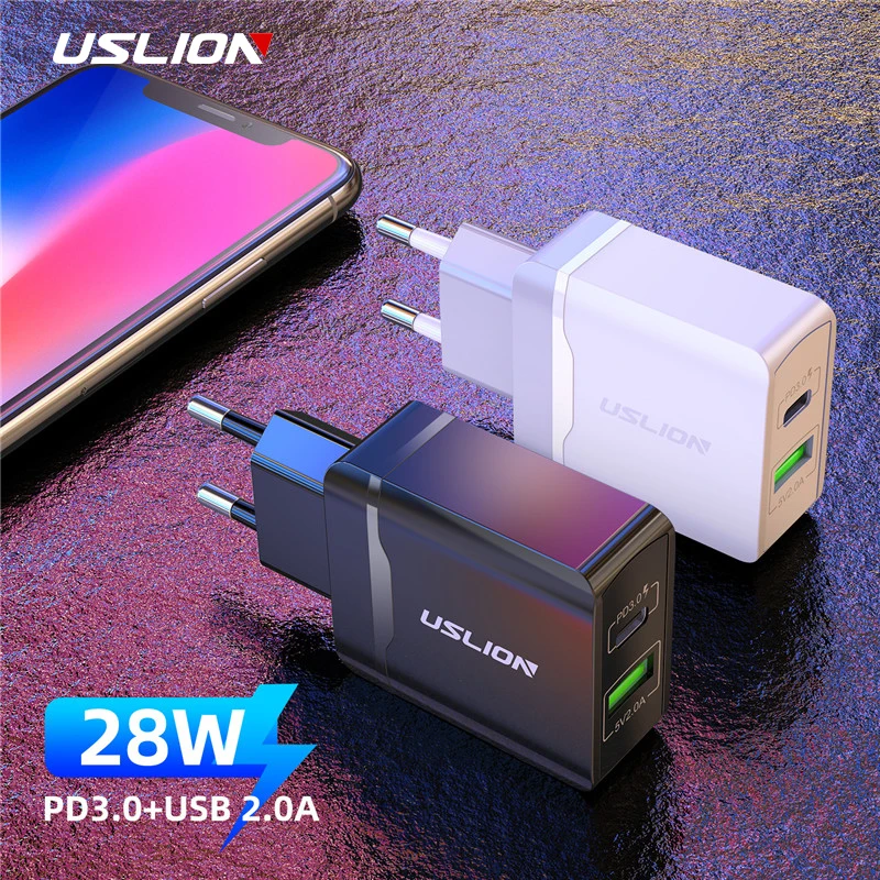

USLION 28W Quick Charger PD3.0 USB Charger EU Plug Phone Wall Chargers Adapter For iPhone 11 Pro Max Fast Charging For Samsung