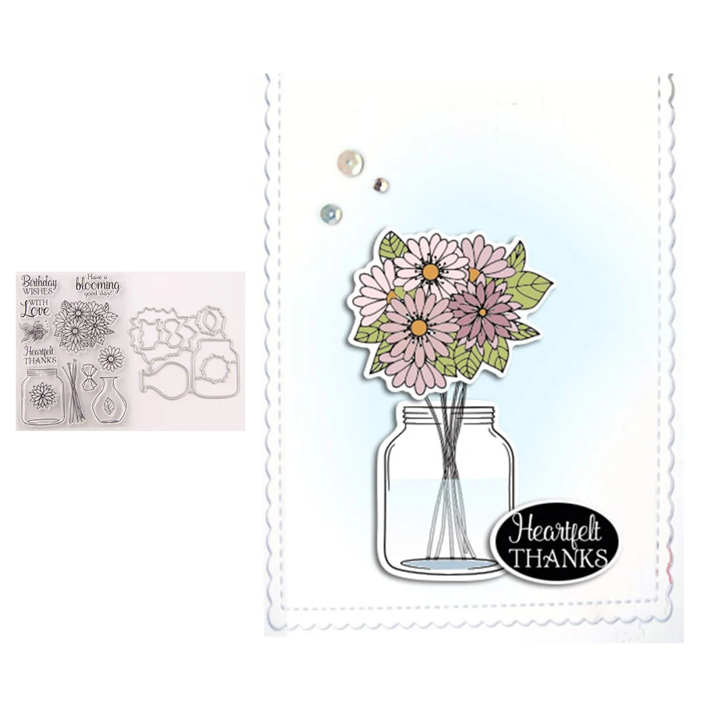 

Flowers wishing bottle Cutting Dies and Clear Stamps DIY Scrapbooking Card Dies Cut Stencils Paper Crafts Handmade Photo Album
