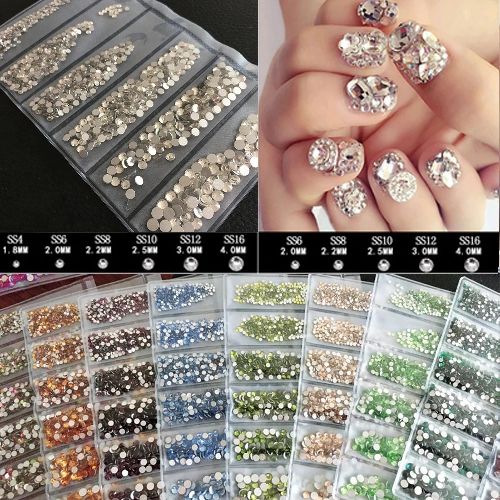 Смешанный размер 1300 шт Стекло Стразы для ногтей SS4 SS16 Strass украшения стразами