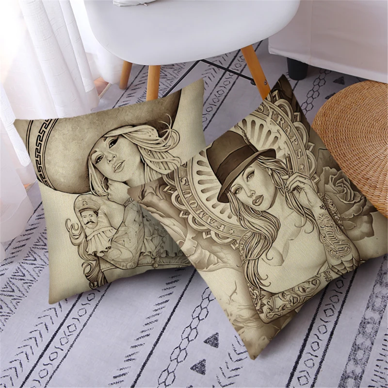 

Fuwatacchi Harajuku Aesthetics Cushion Cover Decorative Throw Pillows Vintage Girl Printed Pillowcases For Home Chair Sofa Decor