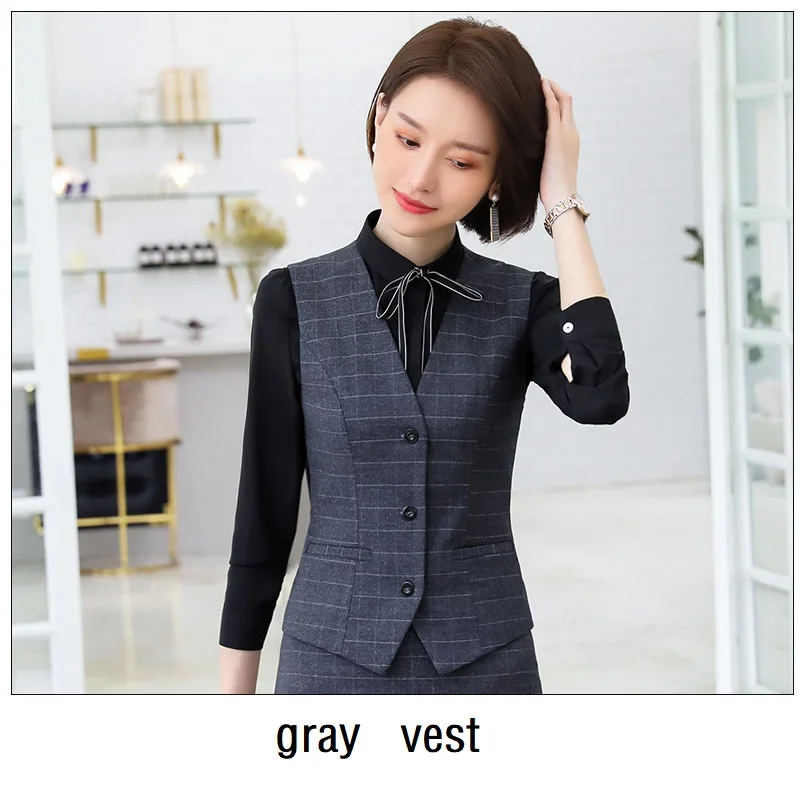 gray vest Женские костюмы тонкий весенний клетчатый пиджак брюки OL формальные женские брючные костюмы женский комплект костюмы 365 - Цвет: gray vest