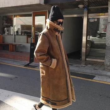 

Women 's Jacket Lamb Wool Winter Loose Warm Thickened Motorcycle Lapel Female Coat Suede Fur Jacket Lambwool Fleece Outwear