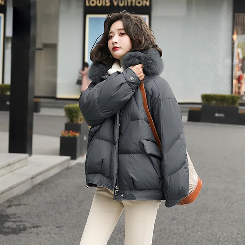 Fitaylor Winter Fox Fur Collar Puffer Short Jacket