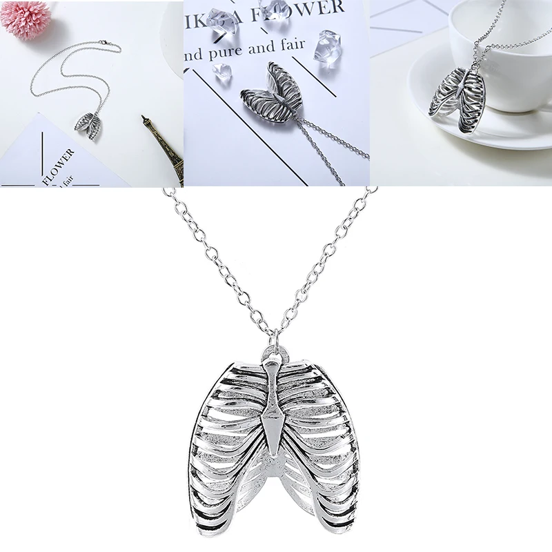 Gothic Punk Ribcage Pendant Necklace Charm Vintage Antique Ribs Long Hip Hop Jewelry For Women Men Halloween | Украшения и