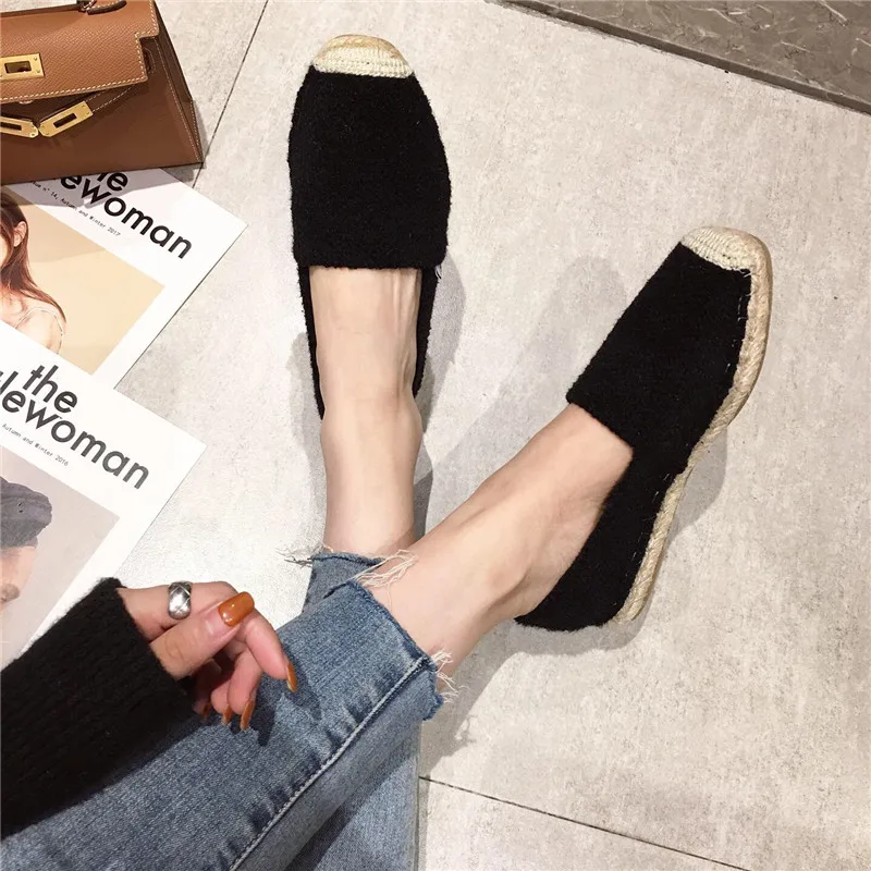 Flock Lazy fisherman oxfords shoes woman straw rope knitted espadrilles creepers slip on ladies flats loafers single shoes