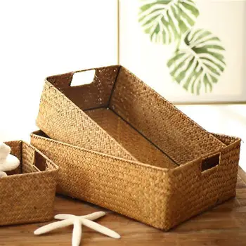 

Grass Woven Rectangular Storage Basket Box Storage Container Sundries Organizer