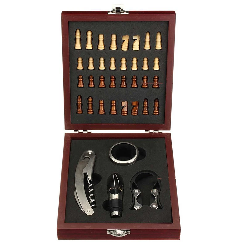 

Wine Opener Tool Set Cork Bottle Opener Kit with Chess Gift Box Corkscrew Pourer Bottle Opener Accessory Home Visit Gift