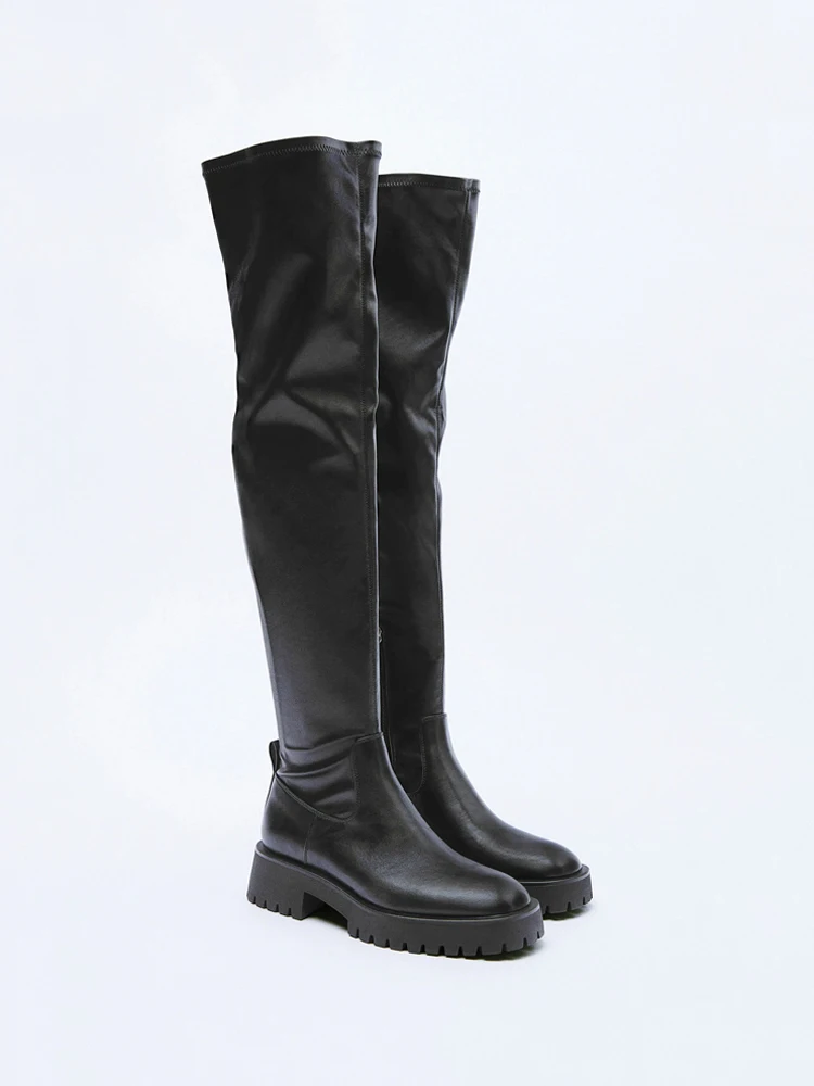 Winter Warm Over The Knee Boots Side Zipper Show Thin Leg Long Boots Thick Square Heels Women's Thigh High Botas Shoe