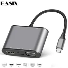 Basix USB C концентратор к HDMI VGA адаптер Thunderbolt 3 USB док-станция с usb type-C PD TF 3,5 мм считыватель слот для MacBookPro huawei P20 Pro