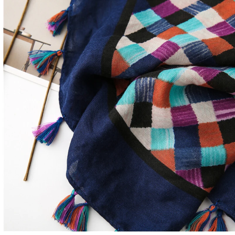 Fashion Women grid Scarf Long size 180x90cm Cotton scarves Winter Lady Scarves Soft Shawl Wrap Scarf Elegant for Christmas  (54)