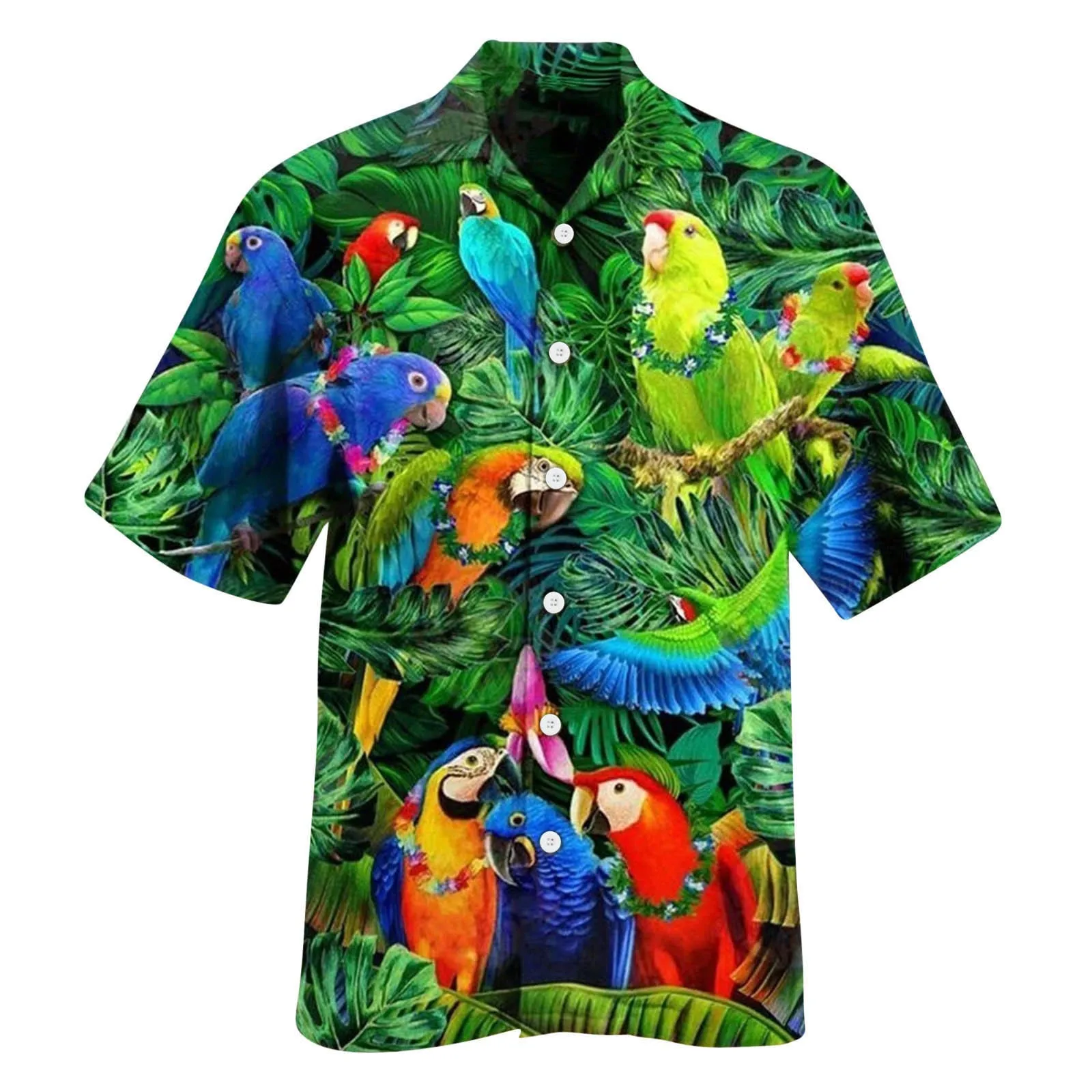 Animal Parrot Print Patchwork Fashion Hawaiian Men Shirt Cool Turn Down Collar Short Sleeve Streetwear Beach Summer Chic 3