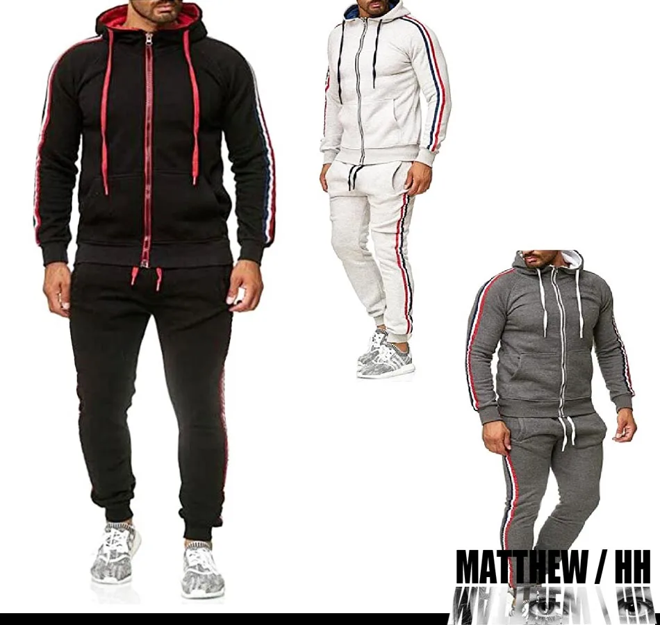 

Men's sports suit men's tied up sports pants and zipper Crew Neck Top Men's fashion casual home sportswear A017