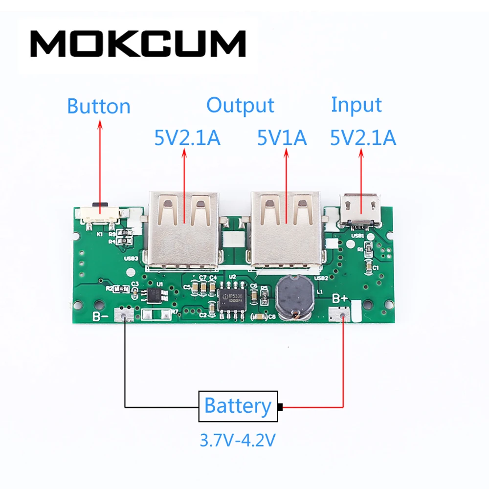 Плата зарядки литиевой батареи 3,7 V до 5V 2.1A мобильные зарядное устройство Модуль зарядного устройства Dis