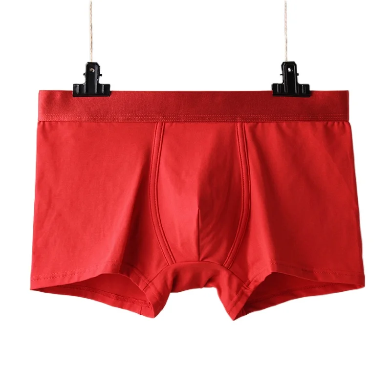 

Men's Briefs Plain Cotton Square Corners Breathable Middle Waist Red Combed Cotton Shorts