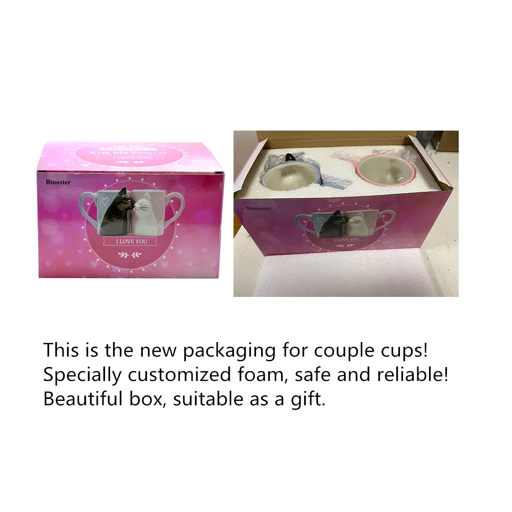 BigNoseDeer Wedding Gifts Cute Kissing Cat Mug Couple Gifts