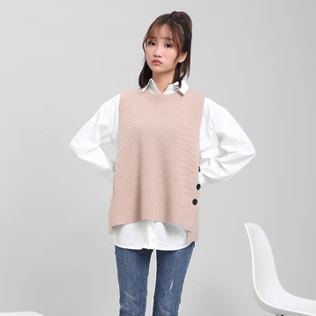 

DMLFZMY 2019 autumn new women's jacket Korean casual small vest solid color loose round neck bottoming shirt