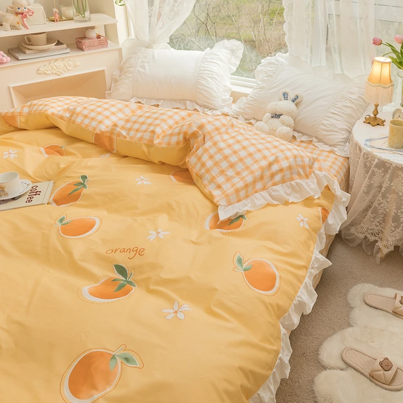 2021 Princess style full cotton side single quilt cover + pillowcase bedding duvet plaid printing Nordic bedspread 150 | Дом и сад