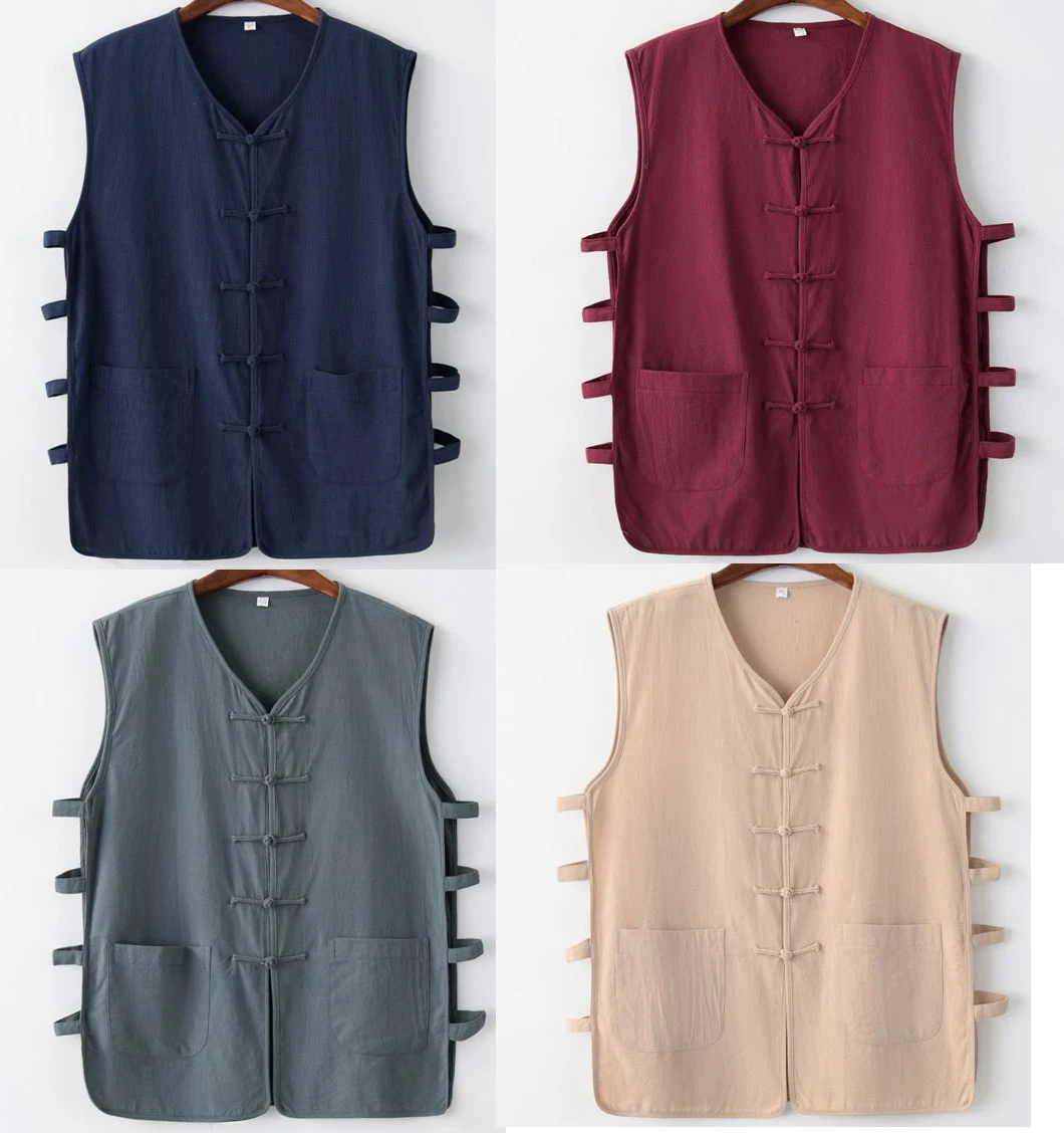 10color Summer cotton&linen male sleeveless tang suit wing chun tank