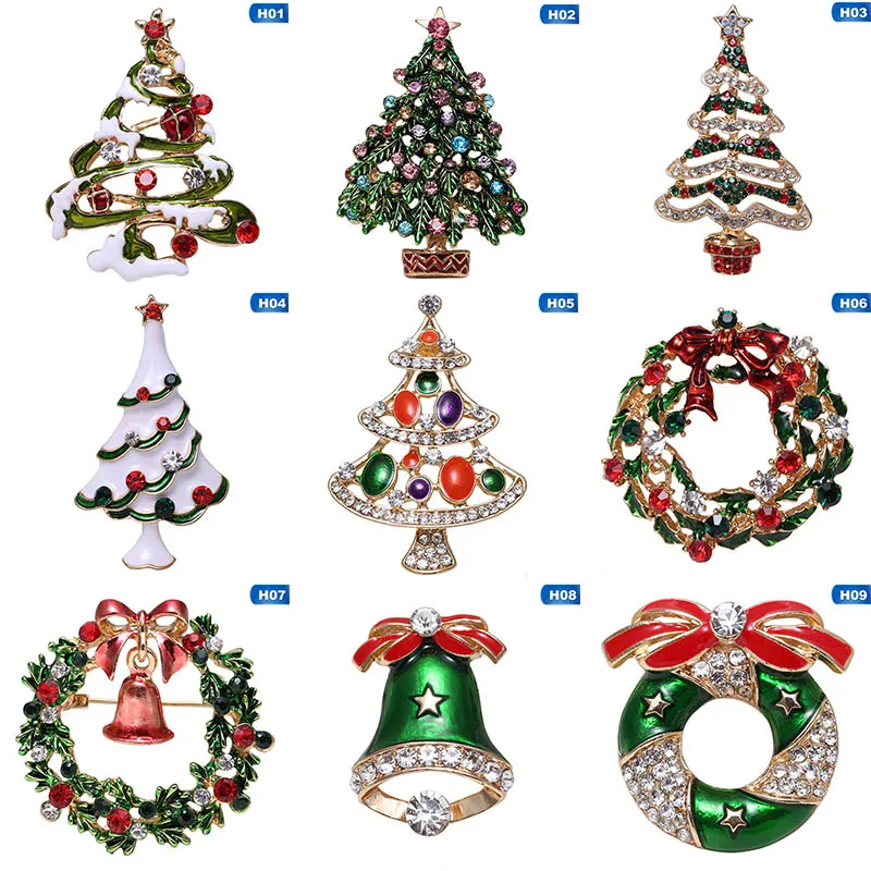 

Xmas Enamel Snowman Stockings Santa Christmas Tree Brooch Pin Christmas Gifts Women Men Brooches Charm Crystal Rhinestone