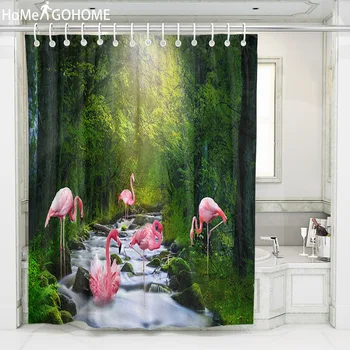 

3D Flamingo Shower Curtains for Bathroom Home Decor Polyester Fabric Shower Curtains Waterproof Primeval Forest Shower Curtains