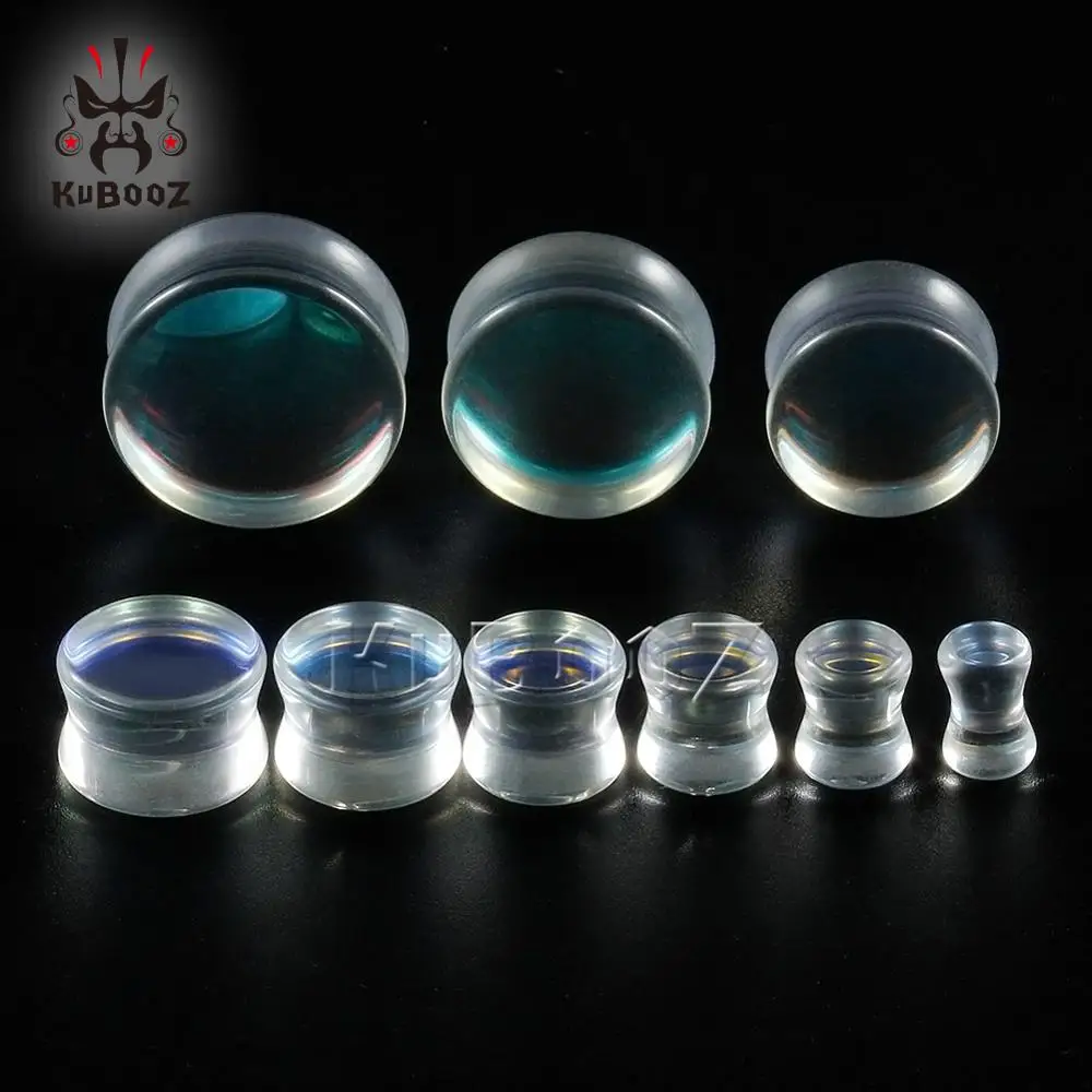 Fashion Transparent Glass Colorful Ear Piercing Plugs Gauges Expanders Body Jewelry Earring Tunnels Stretchers 2PCS KUBOOZ piercing jewelry body piercing earrings ear piercing jewelry body piercing jewelry body jewelry