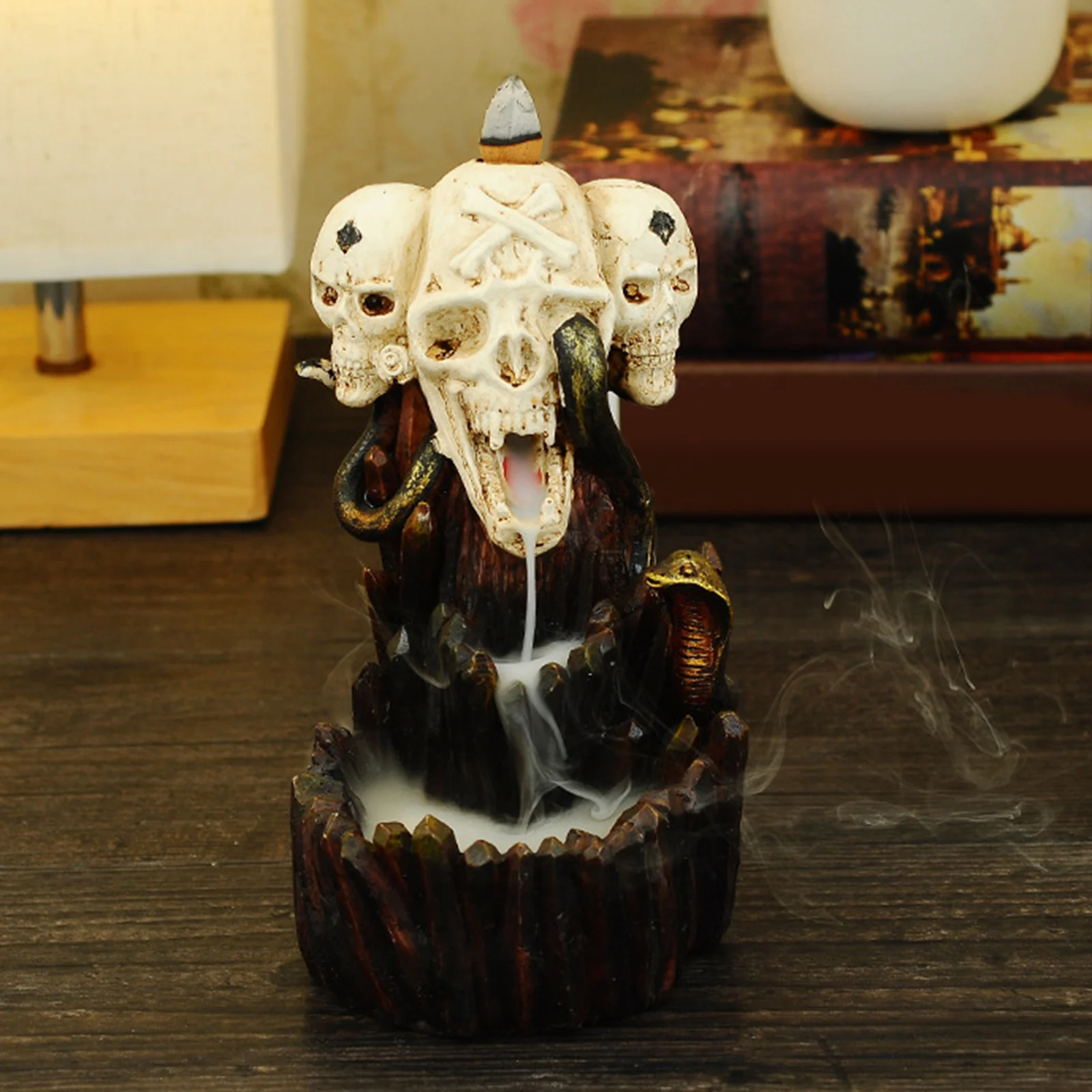 Skull Statue Waterfall Incense Burner Backflow Incense Holder Incense