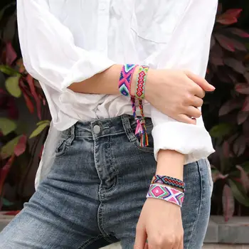 

KELITCH Bohemian Friendship Weave Bracelets Soft Cotton Rope Wrap Bracelets Fashion Women String Wide Cuff Bangles Adjustable