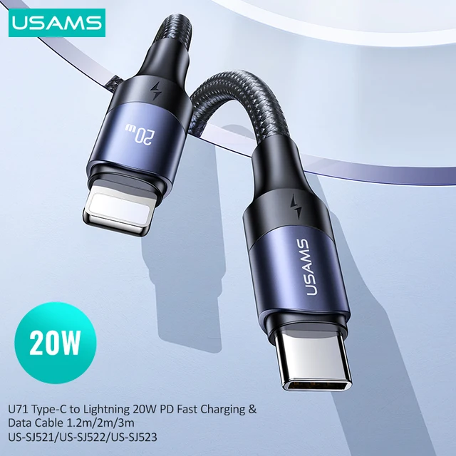 USAMS 3 in 1 USB Cable For iPhone 13 Pro Max 12 PD 100W USB Type C Data