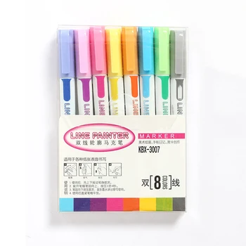 

8 Colors Highlighter Pen Double Line Outline Fine Liner Marker Pen Art Marker Pen for Handwrite Drawing Doodling Poster Card