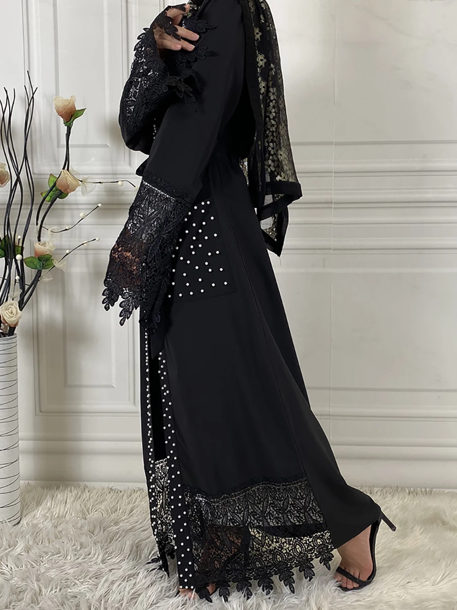 1839#Muslim Women Open Abaya Kimono Long Lace Tassel Sleeve - CHAOMENG MUSLIM SHOP