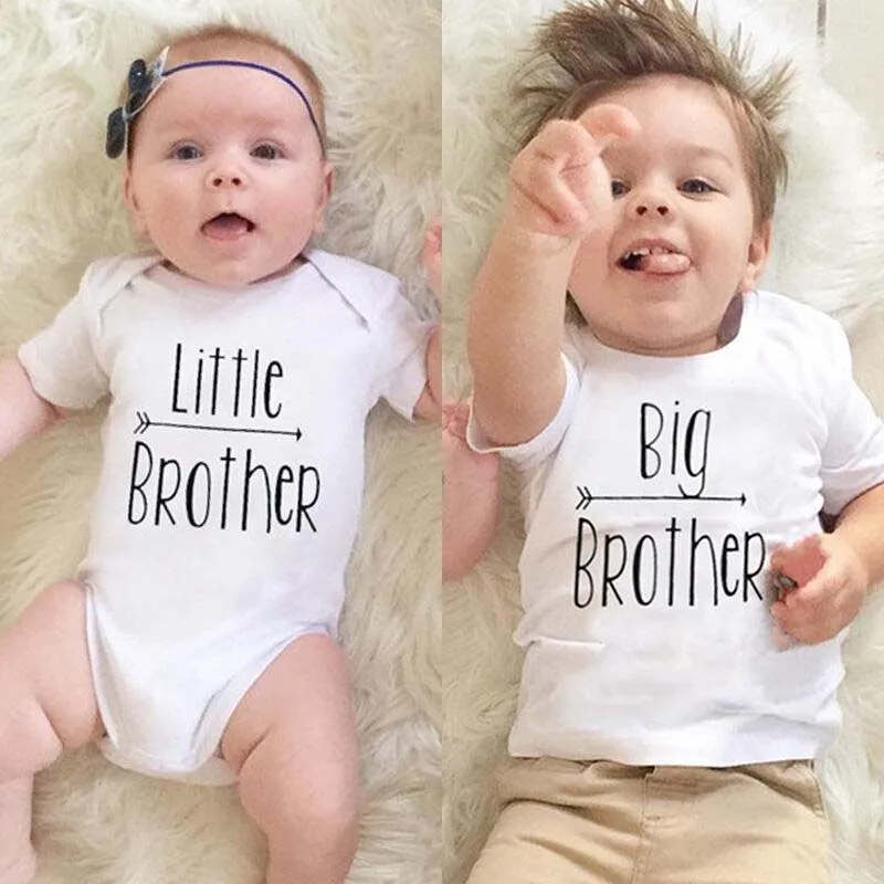 1 unidad de ropa a juego para niños pequeños y grandes hermanos, Body con estampado de letras para bebés, camiseta de manga corta, Tops blancos, ropa Casual