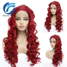 FACHOUFEE красный цвет кружевные передние парики для женщин вечерние волнистые термостойкие волокна синтетические волосы косплей парики с детскими волосами