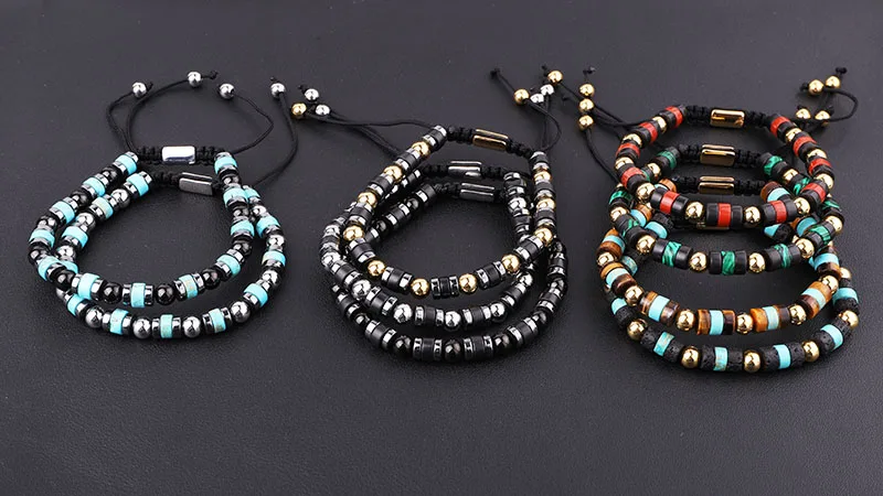 New Fashion High Quality Mix Color Natural Stone Stainless Steel Beaded Macrame Bracelet Men Women - Image 5