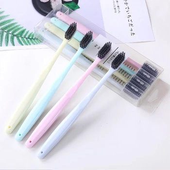 

4PC/Set Solid Color Toothbrush Ultra Fine Super Soft Black Bristle Simple Toothbrush Holder Deep Cleaning Brush For Oral Care