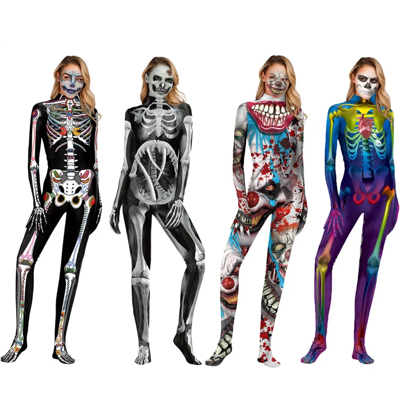 

Masquerade Skeleton Ghost Party Skeleton Print Jumpsuit Cosplay Scary Costumes for Women Vampire Zombie Devil Demon Blood Romper